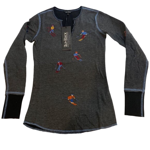NWT Alp-N-Rock Slope Henley Ski Après Sweater Organic Embroidered Gray XS/S $198 - Picture 13 of 16